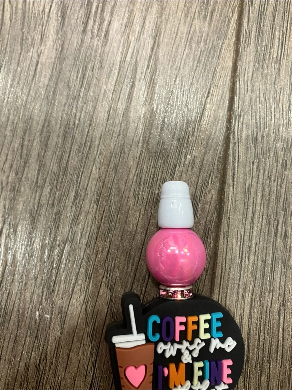 Hand beaded “coffee owns me” pen. Pink & blue beads. Create a pen bundle & save.